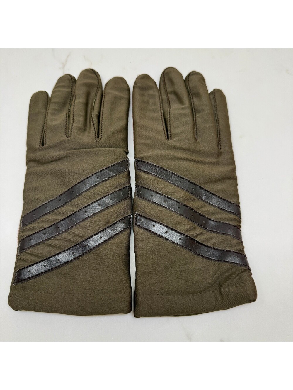 Vintage 70s Aris Canvas Leather 3-Stripe Winter Driving Gloves Large